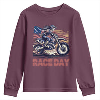 Dirt Bike Girl Youth Sweatshirt Patriotic Motocross American Flag Racing - Wonder Print Shop