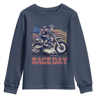 Dirt Bike Girl Youth Sweatshirt Patriotic Motocross American Flag Racing - Wonder Print Shop