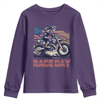Dirt Bike Girl Youth Sweatshirt Patriotic Motocross American Flag Racing - Wonder Print Shop