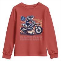 Dirt Bike Girl Youth Sweatshirt Patriotic Motocross American Flag Racing - Wonder Print Shop
