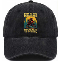Funny Bigfoot Dirt Bike Washed Cotton Baseball Cap Born To Ride Dirt Bikes Forced To Go To School