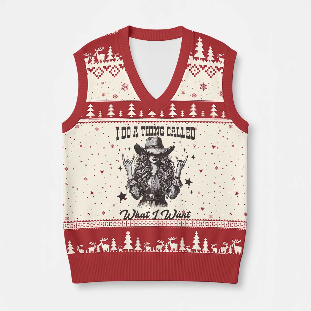 Black Cowgirl V-Neck Knit Sweater Vest I Do A Thing Called What I Want - Wonder Print Shop