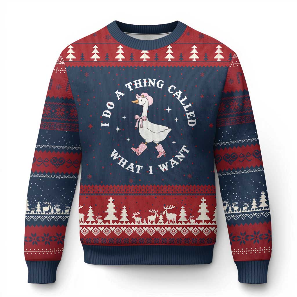 Western Cowgirl Silly Goose Meme Ugly Christmas Sweater I Do A Thing Called What I Want - Wonder Print Shop