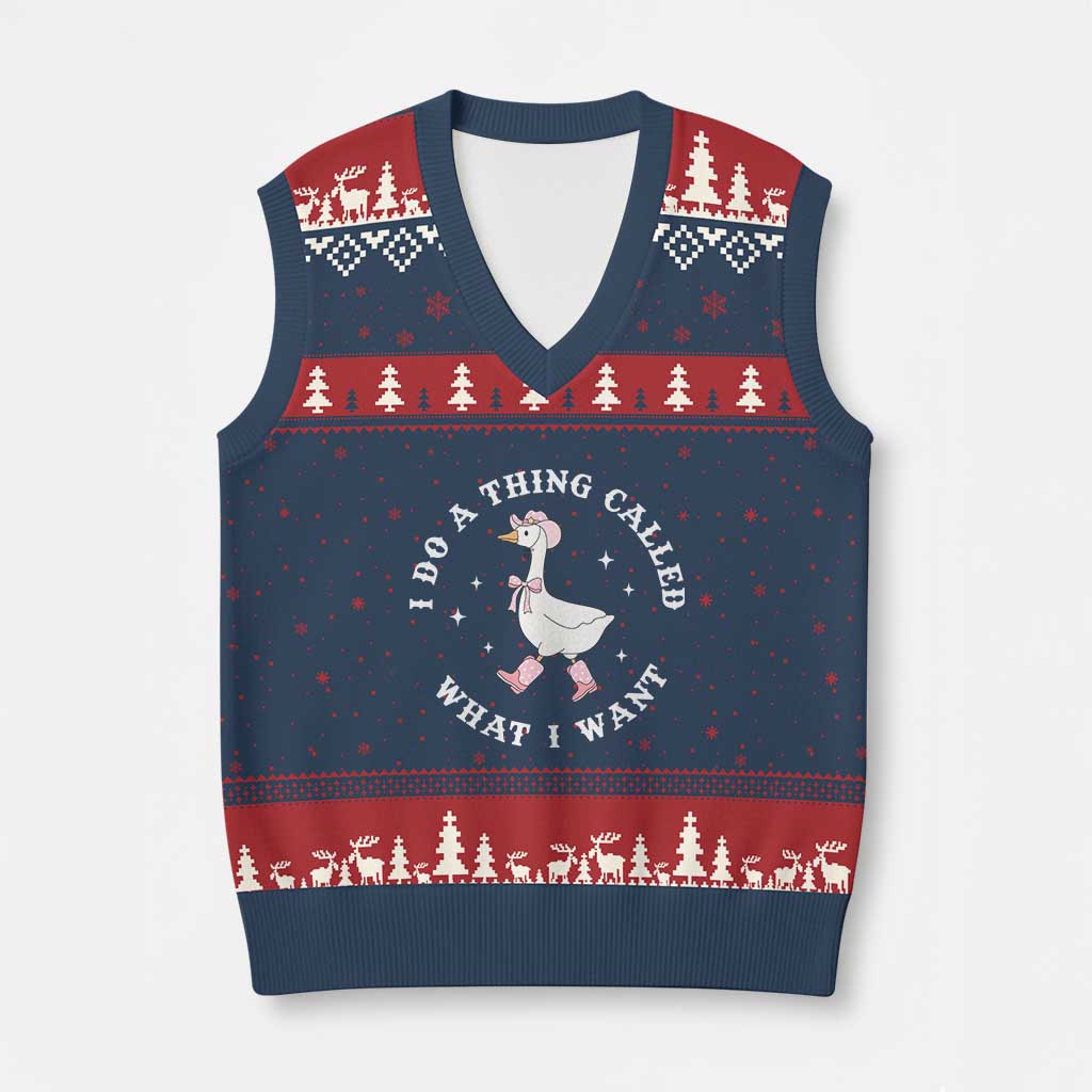 Western Cowgirl Silly Goose Meme V-Neck Knit Sweater Vest I Do A Thing Called What I Want - Wonder Print Shop