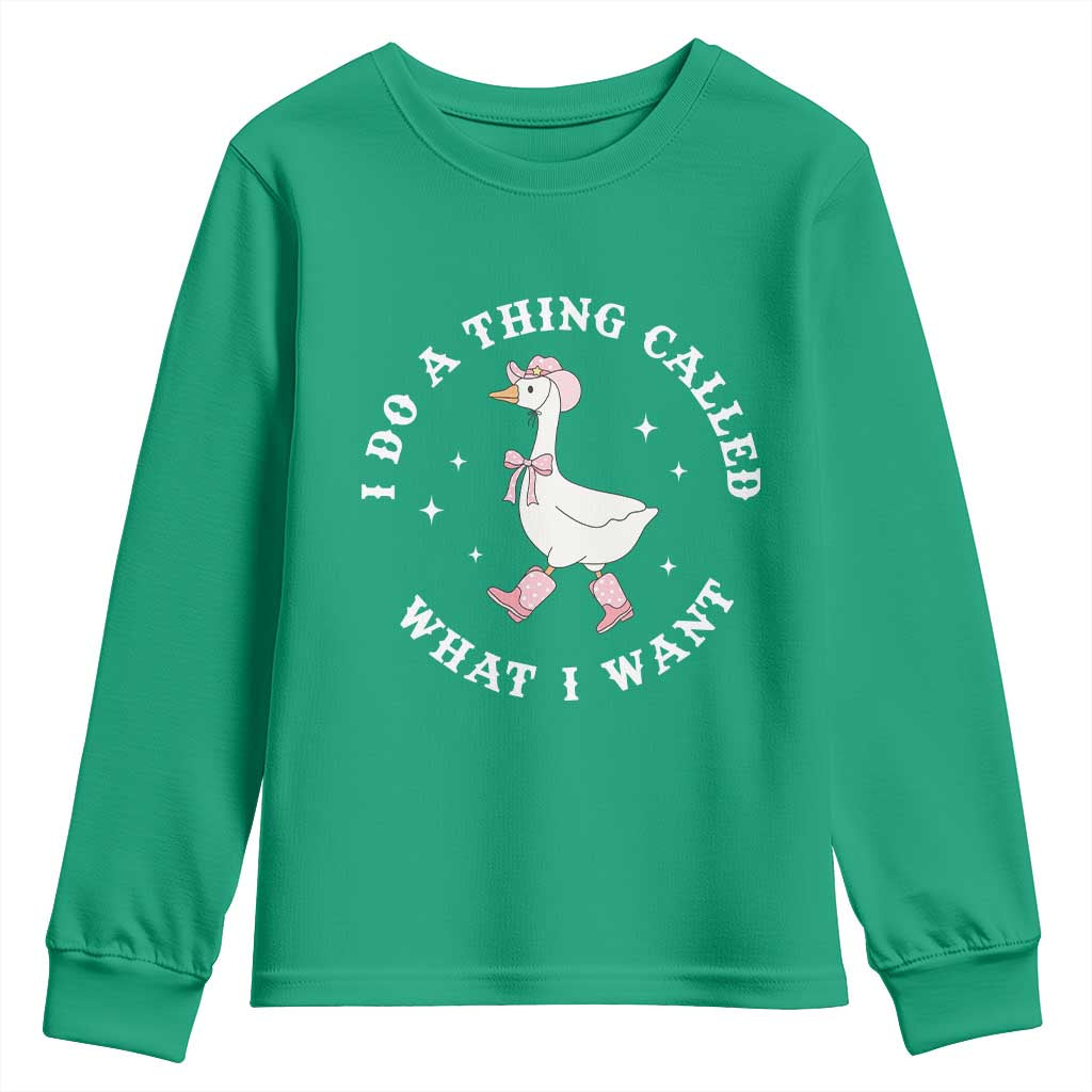 Western Cowgirl Silly Goose Meme Youth Sweatshirt I Do A Thing Called What I Want - Wonder Print Shop