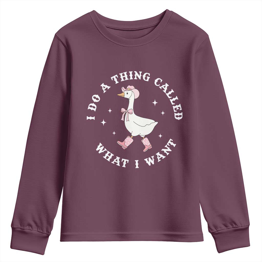 Western Cowgirl Silly Goose Meme Youth Sweatshirt I Do A Thing Called What I Want - Wonder Print Shop