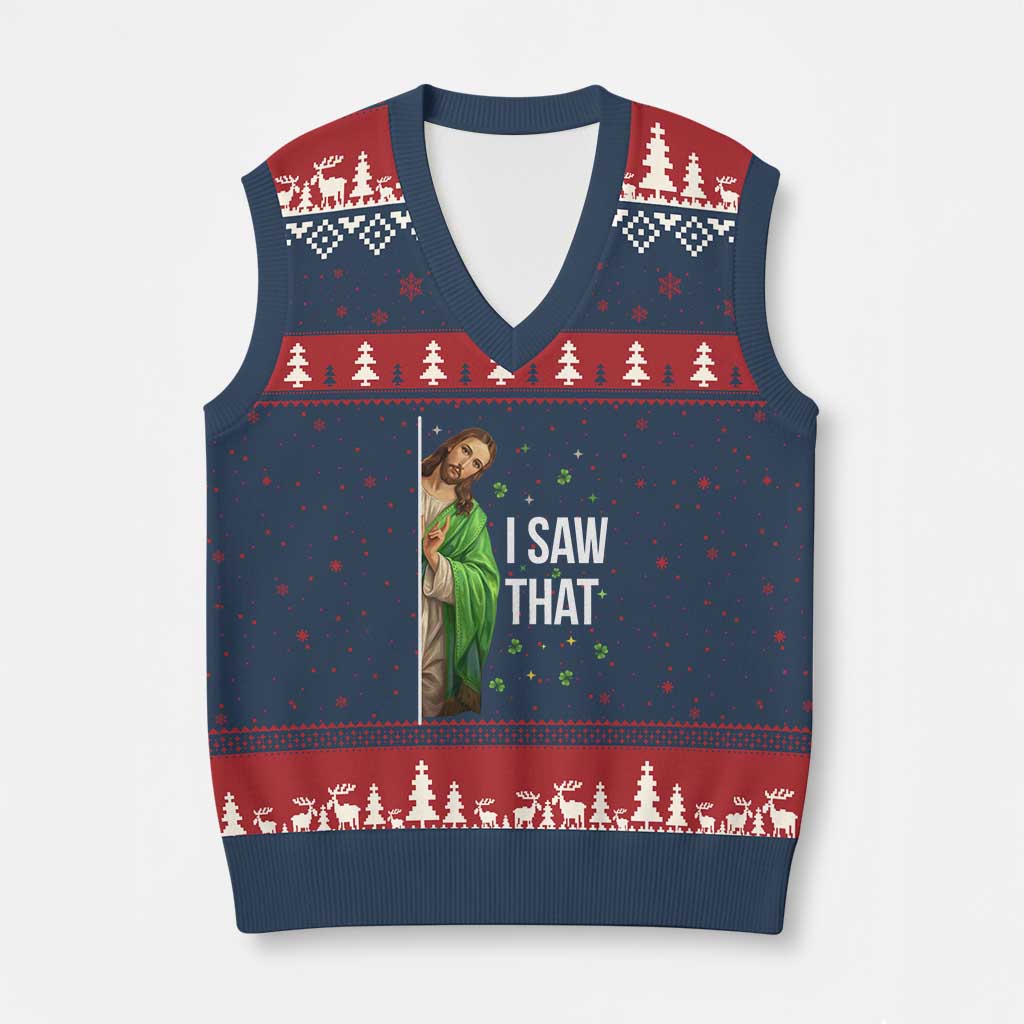 Christian Jesus St Patricks Day Meme V-Neck Knit Sweater Vest I Saw That
