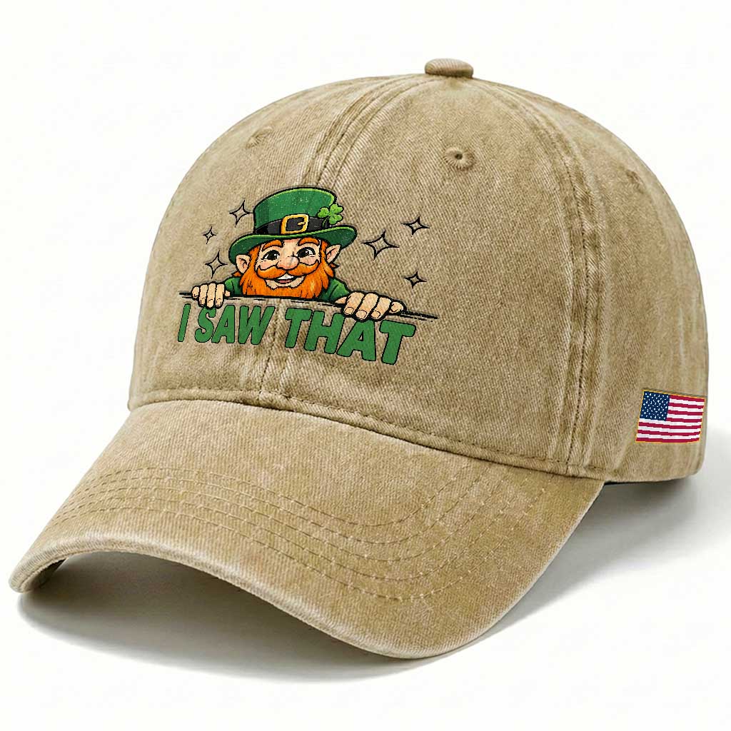 I Saw That Washed Cotton Baseball Cap Funny Leprechaun St Patricks Day Meme