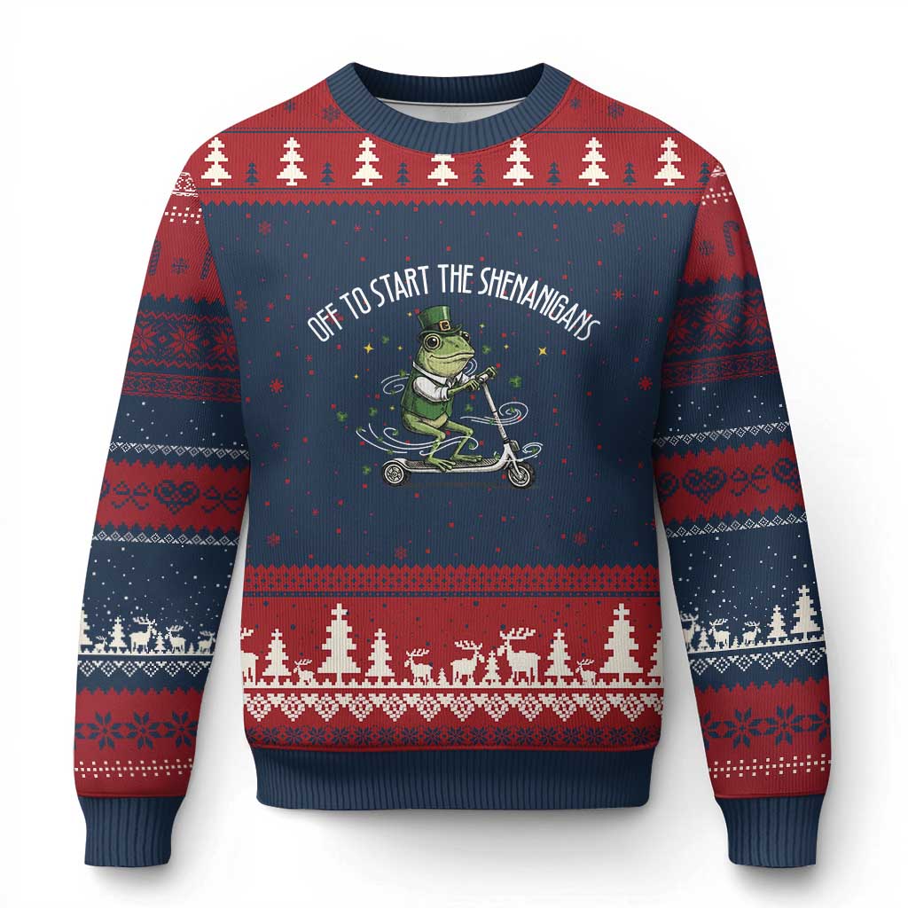Funny Frog St Patricks Day Meme Ugly Christmas Sweater Off To Start The Shenanigans