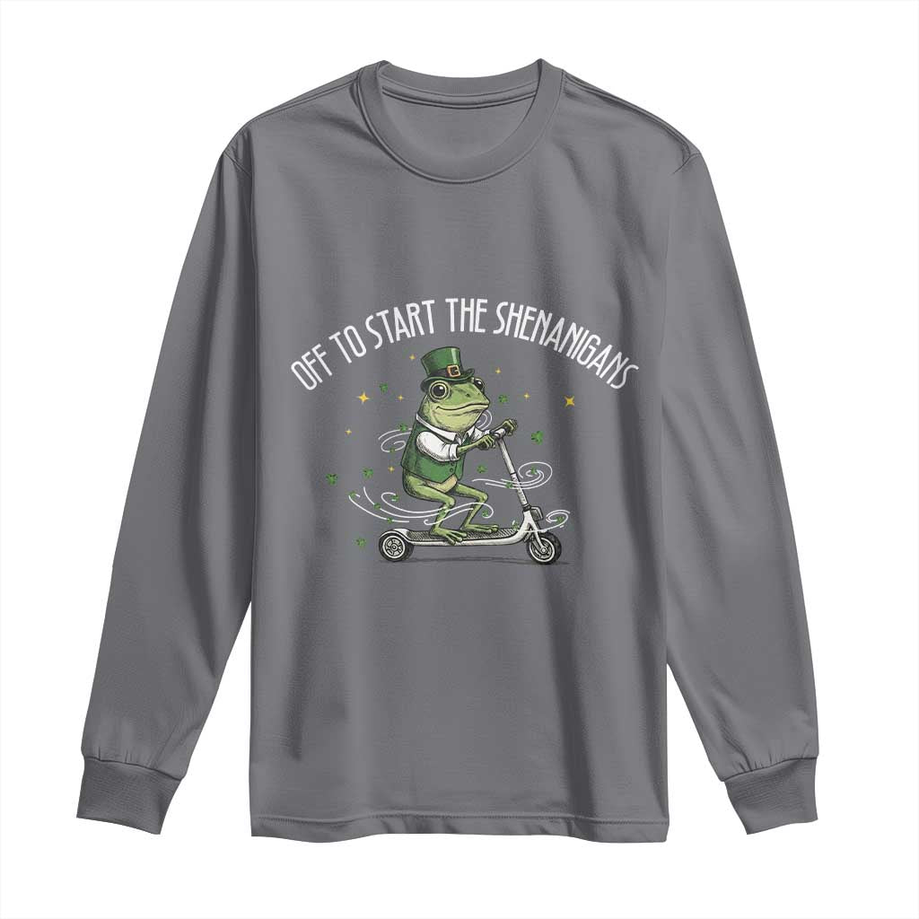 Funny Frog St Patricks Day Meme Long Sleeve Shirt Off To Start The Shenanigans
