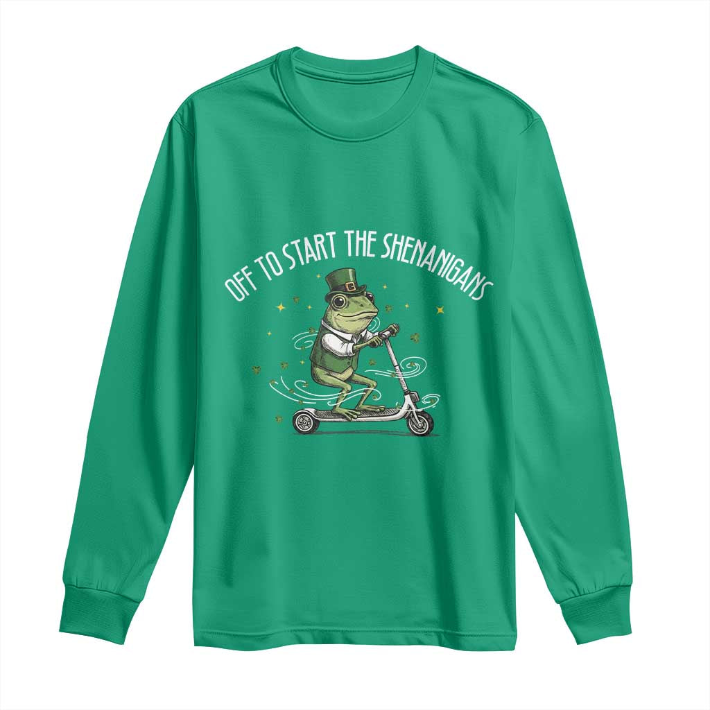 Funny Frog St Patricks Day Meme Long Sleeve Shirt Off To Start The Shenanigans