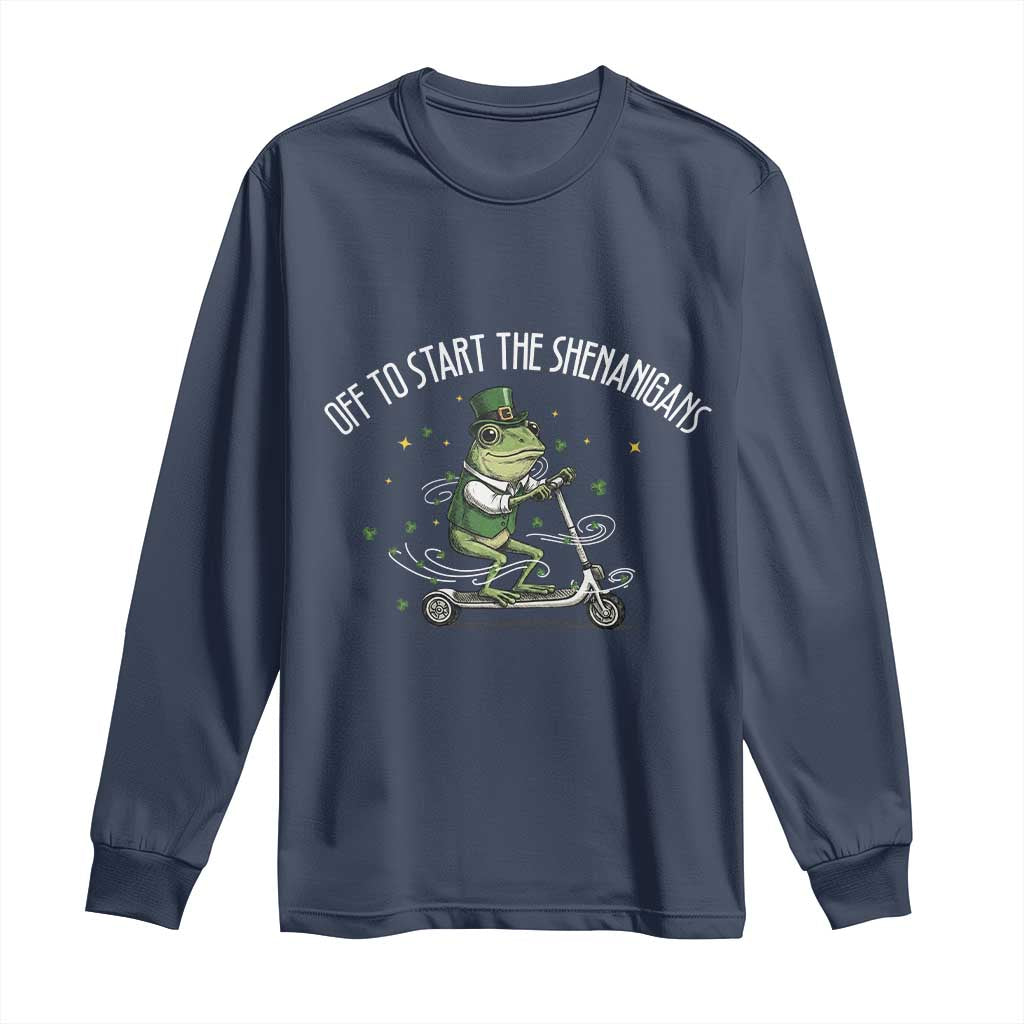 Funny Frog St Patricks Day Meme Long Sleeve Shirt Off To Start The Shenanigans