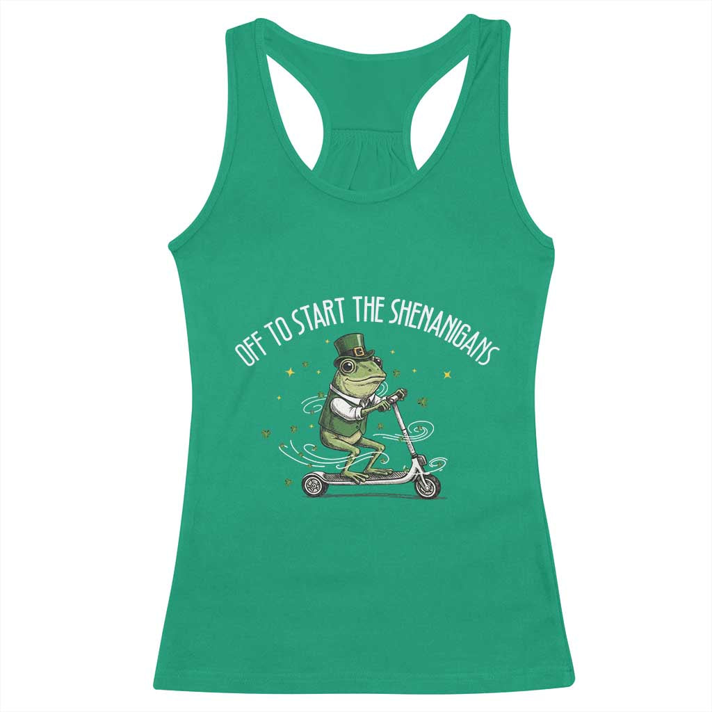 Funny Frog St Patricks Day Meme Racerback Tank Top Off To Start The Shenanigans