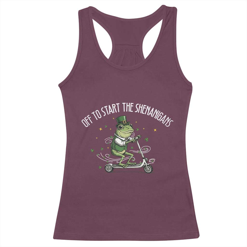 Funny Frog St Patricks Day Meme Racerback Tank Top Off To Start The Shenanigans