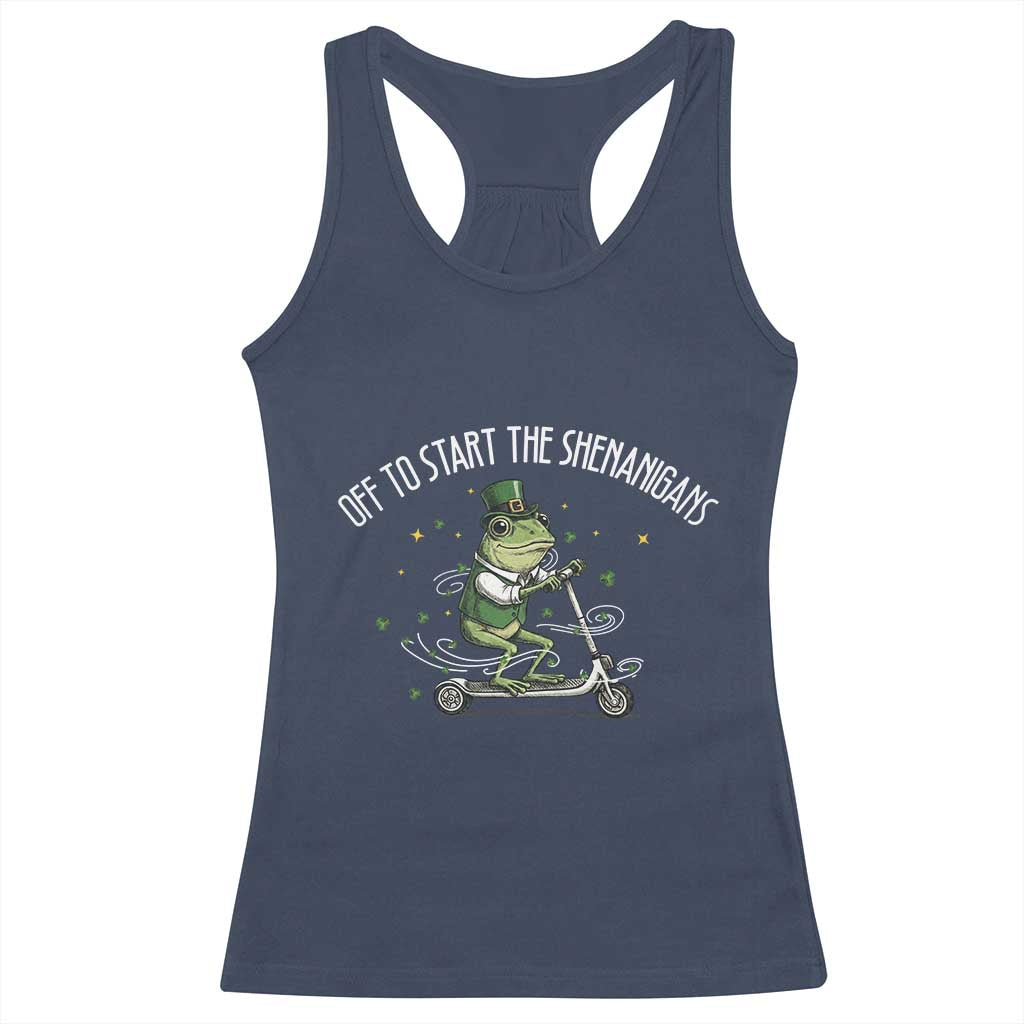 Funny Frog St Patricks Day Meme Racerback Tank Top Off To Start The Shenanigans