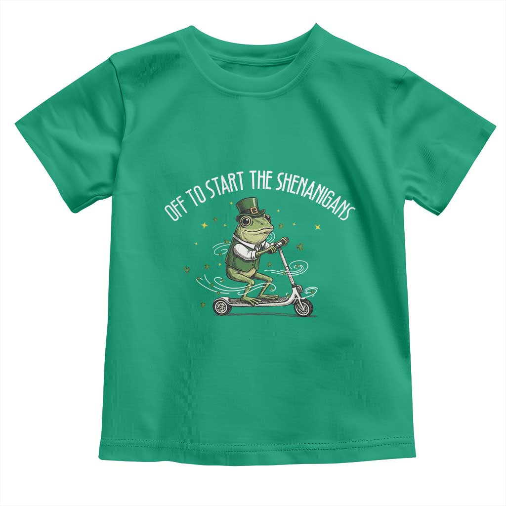 Funny Frog St Patricks Day Meme Toddler T Shirt Off To Start The Shenanigans