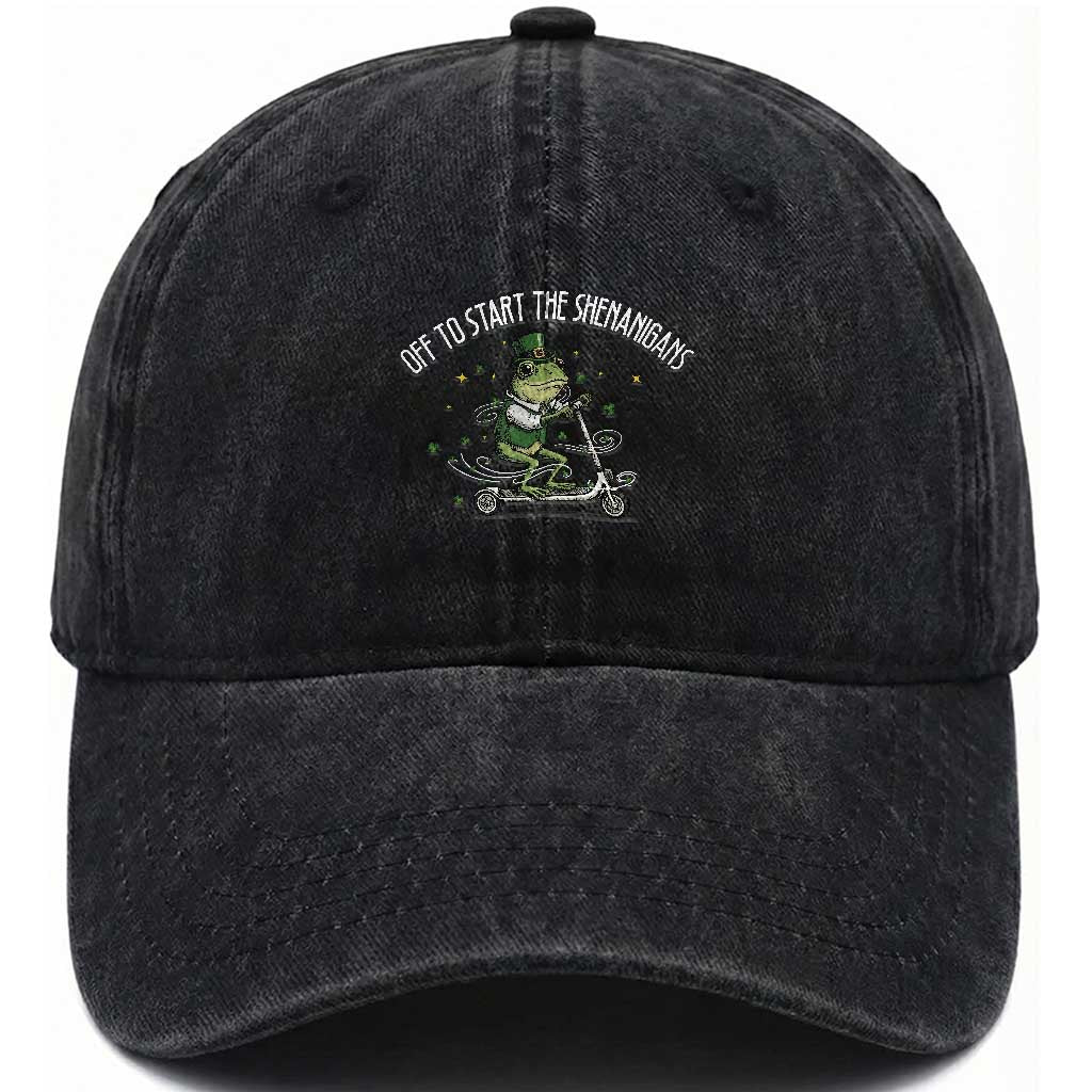 Funny Frog St Patricks Day Meme Washed Cotton Baseball Cap Off To Start The Shenanigans