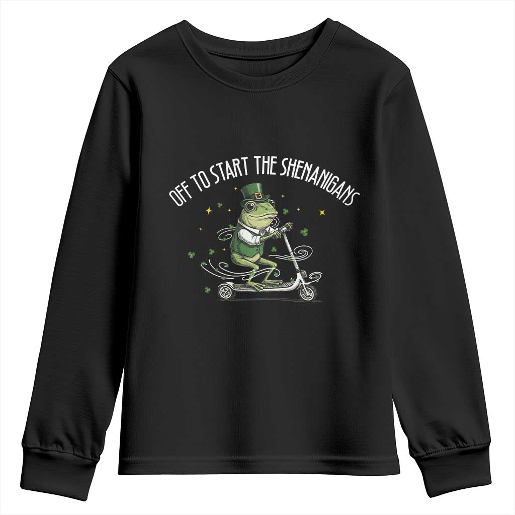 Funny Frog St Patricks Day Meme Youth Sweatshirt Off To Start The Shenanigans