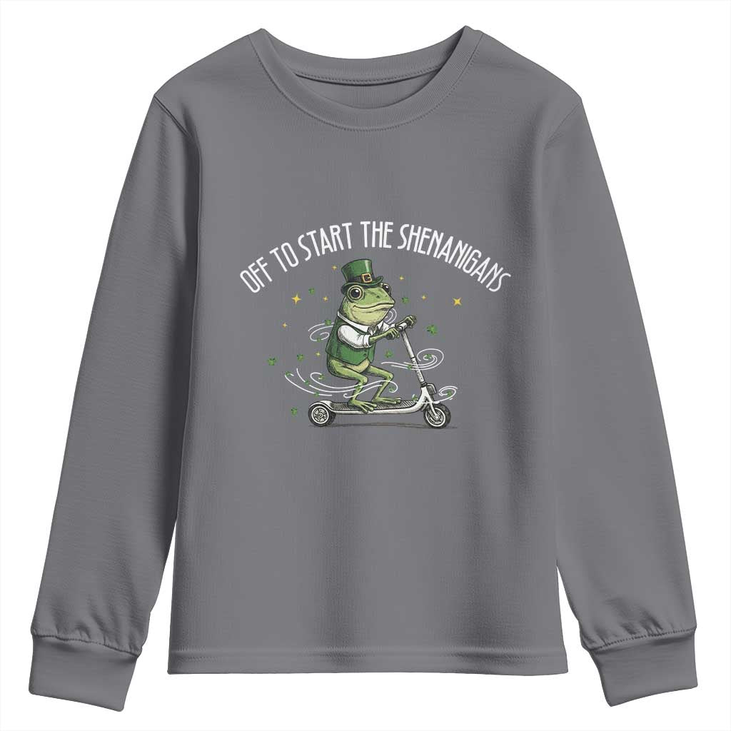 Funny Frog St Patricks Day Meme Youth Sweatshirt Off To Start The Shenanigans