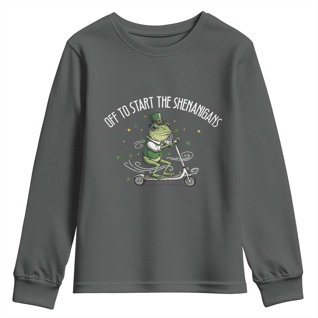 Funny Frog St Patricks Day Meme Youth Sweatshirt Off To Start The Shenanigans