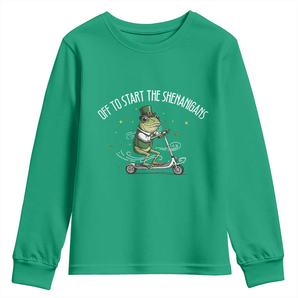 Funny Frog St Patricks Day Meme Youth Sweatshirt Off To Start The Shenanigans