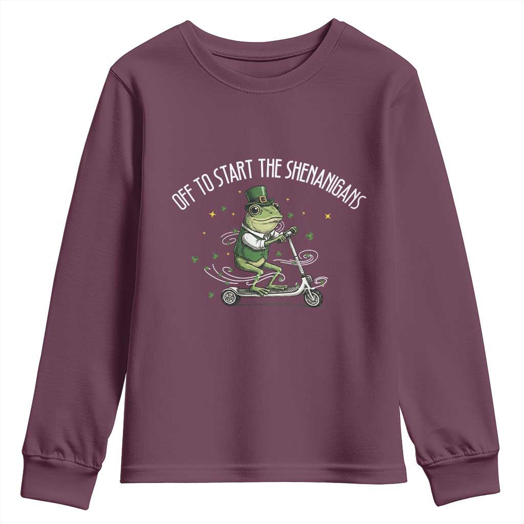 Funny Frog St Patricks Day Meme Youth Sweatshirt Off To Start The Shenanigans