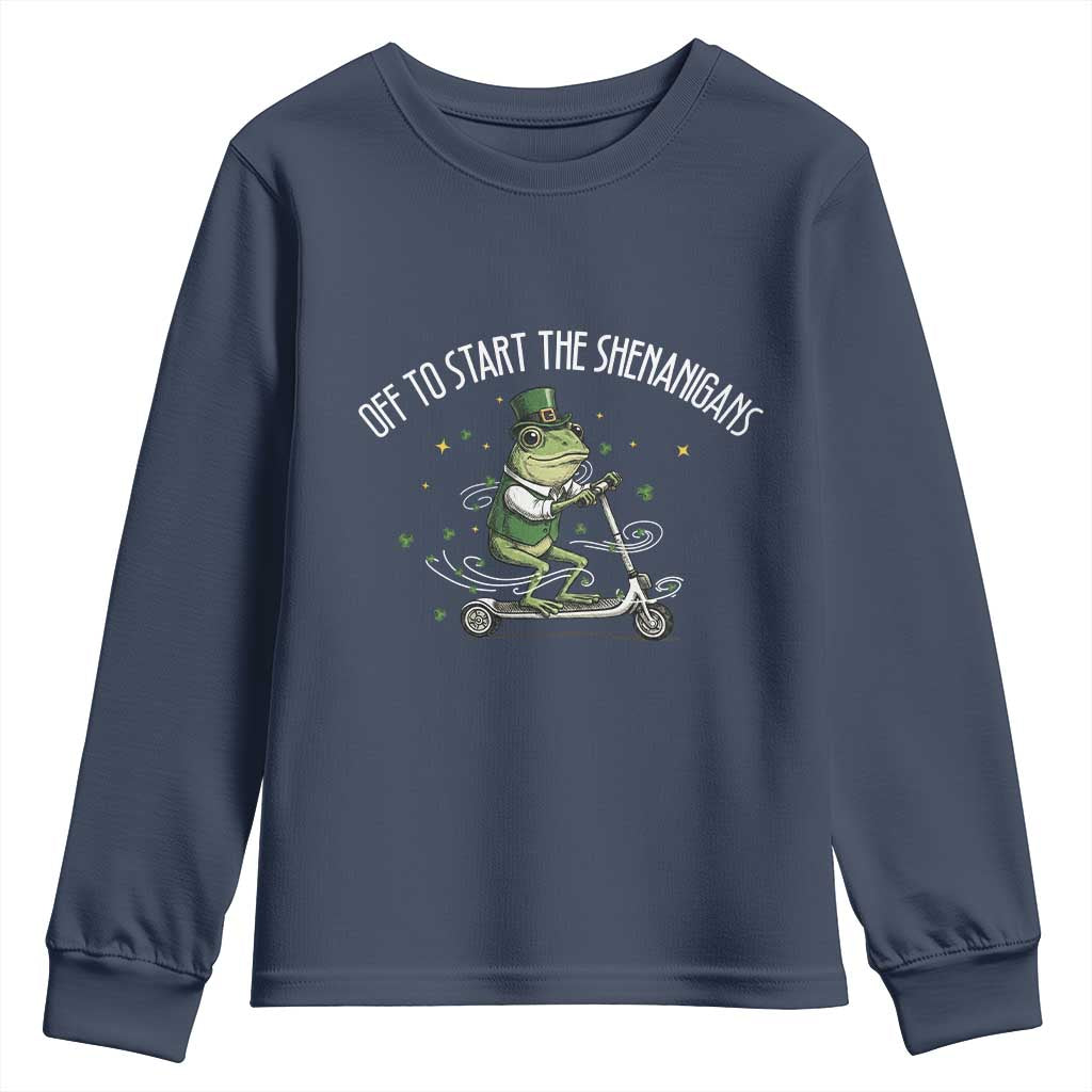 Funny Frog St Patricks Day Meme Youth Sweatshirt Off To Start The Shenanigans