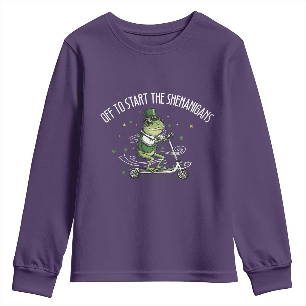 Funny Frog St Patricks Day Meme Youth Sweatshirt Off To Start The Shenanigans