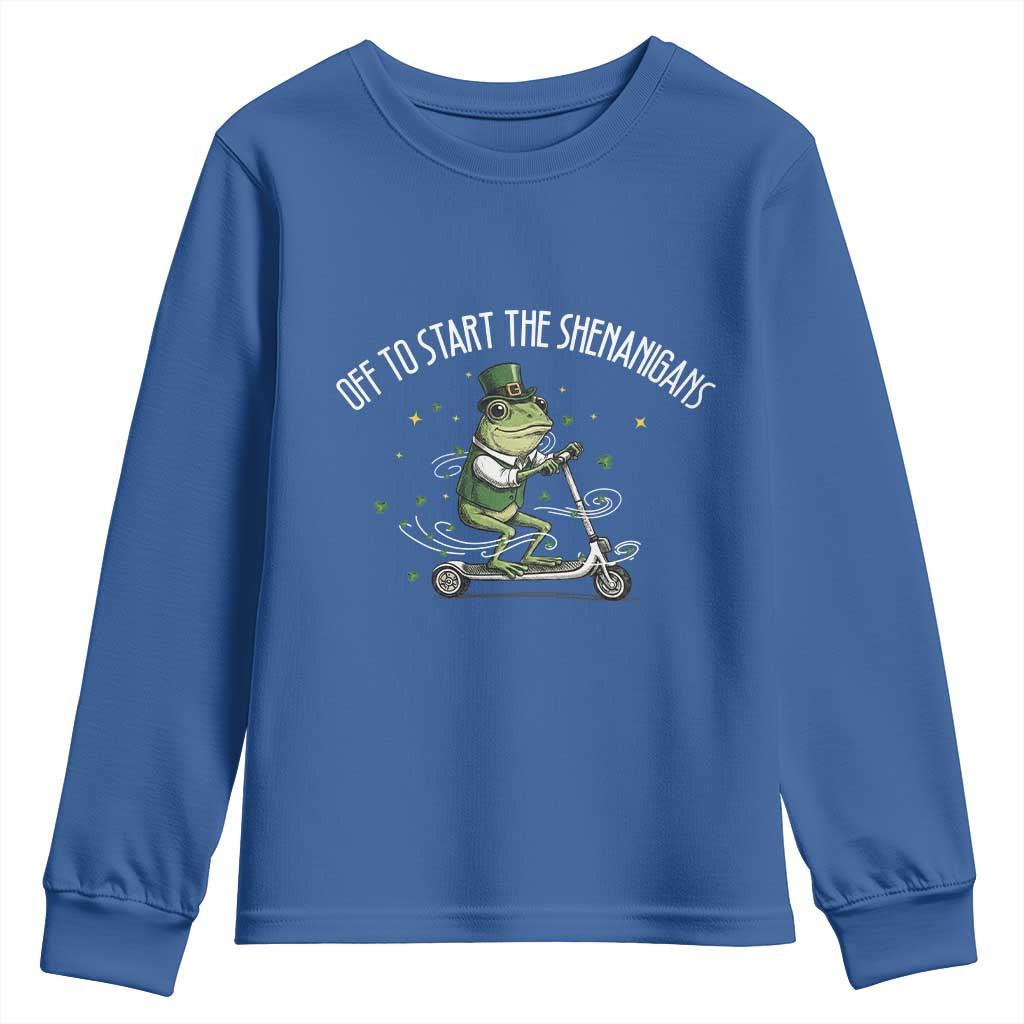 Funny Frog St Patricks Day Meme Youth Sweatshirt Off To Start The Shenanigans
