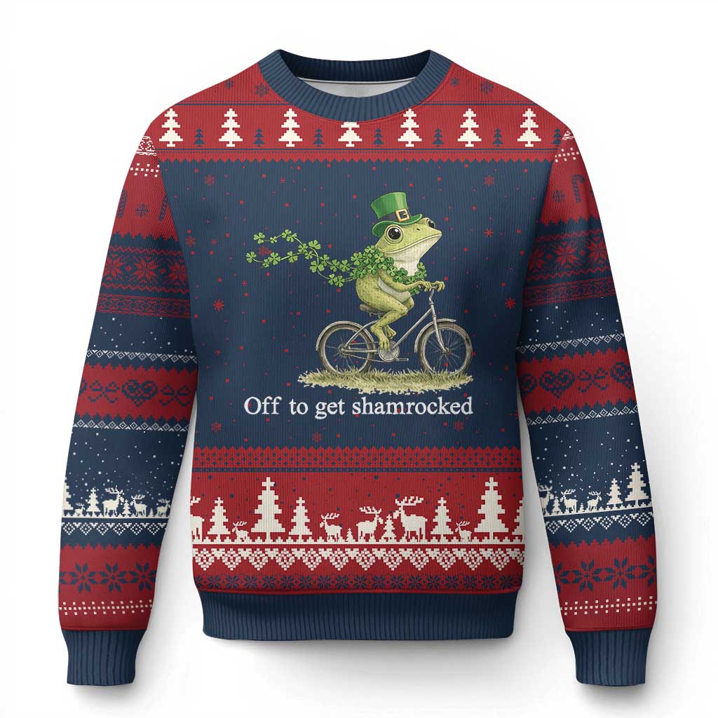 Funny Frog St Patricks Day Meme Ugly Christmas Sweater Off To Get Shamrocked