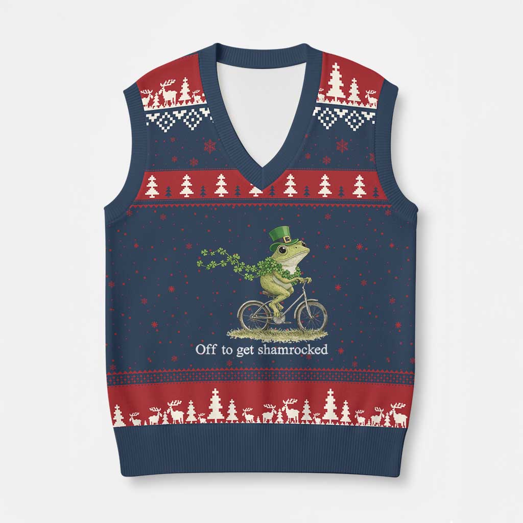 Funny Frog St Patricks Day Meme V-Neck Knit Sweater Vest Off To Get Shamrocked