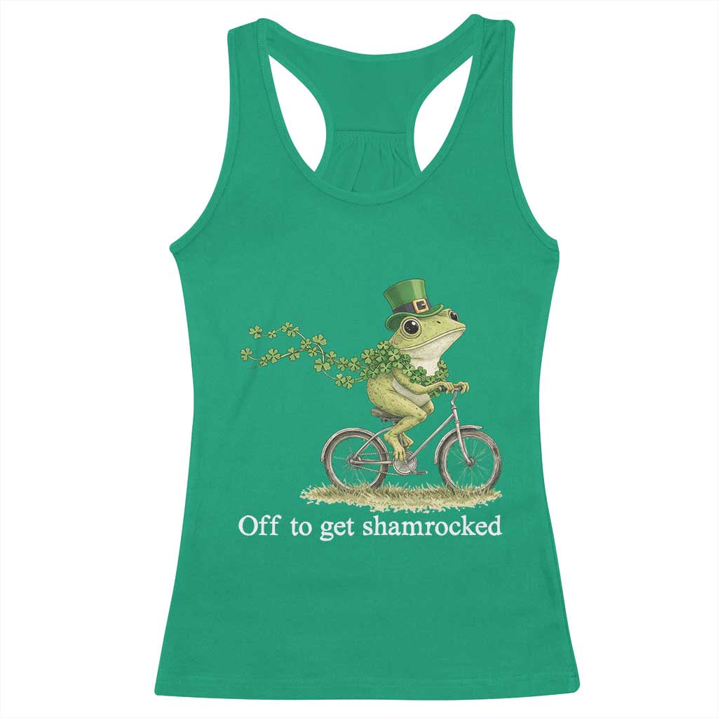 Funny Frog St Patricks Day Meme Racerback Tank Top Off To Get Shamrocked