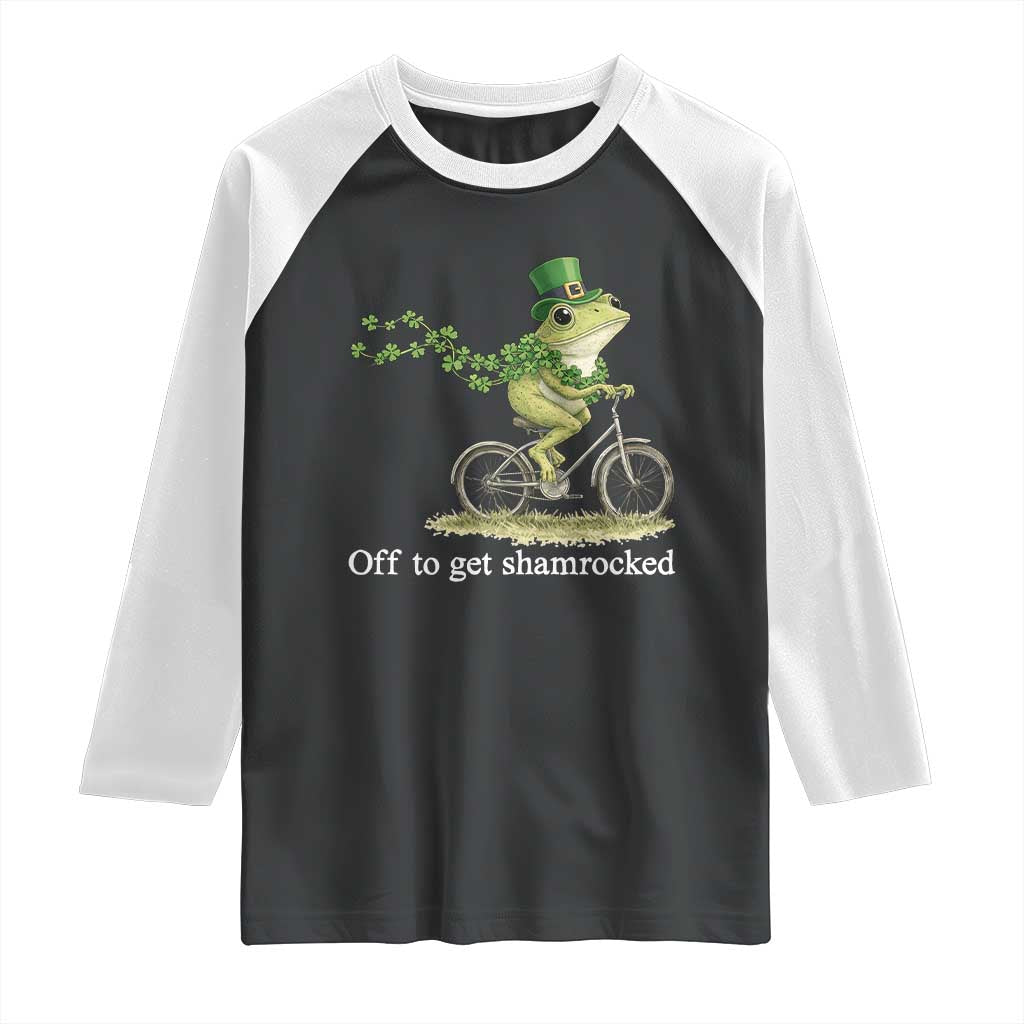 Funny Frog St Patricks Day Meme Raglan Shirt Off To Get Shamrocked