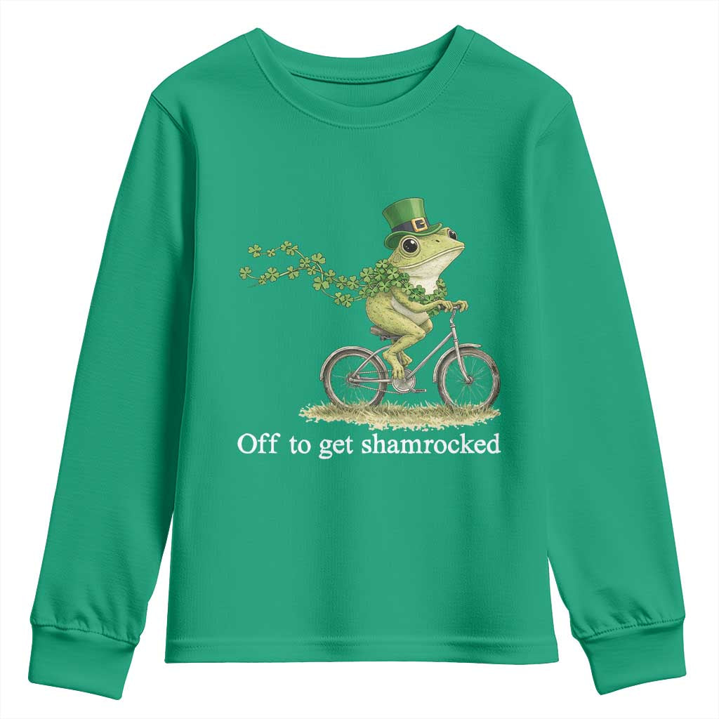 Funny Frog St Patricks Day Meme Youth Sweatshirt Off To Get Shamrocked