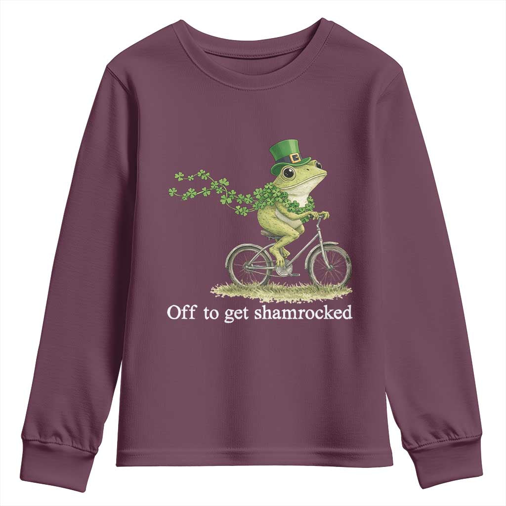 Funny Frog St Patricks Day Meme Youth Sweatshirt Off To Get Shamrocked