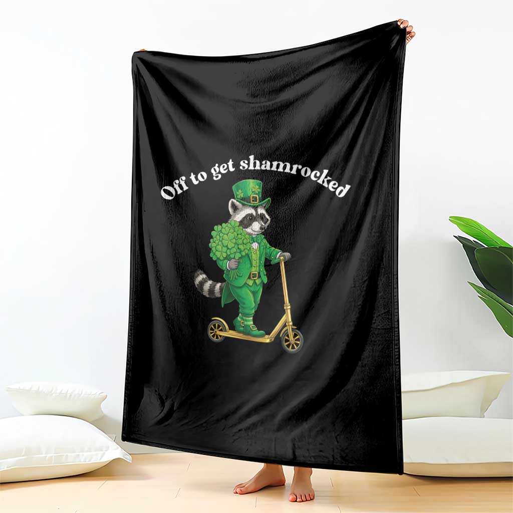 Funny Raccoon St Patricks Day Meme Throw Blanket Off To Get Shamrocked