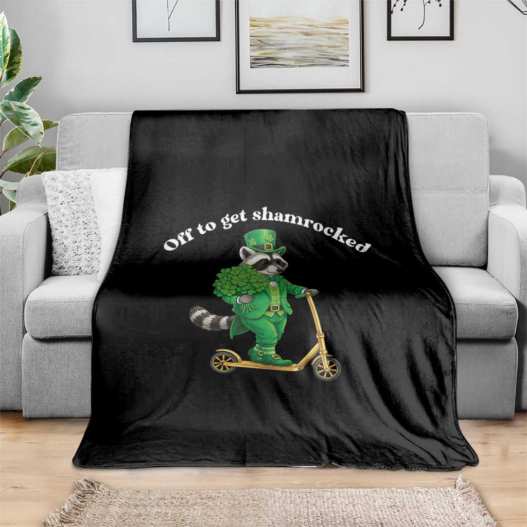 Funny Raccoon St Patricks Day Meme Throw Blanket Off To Get Shamrocked