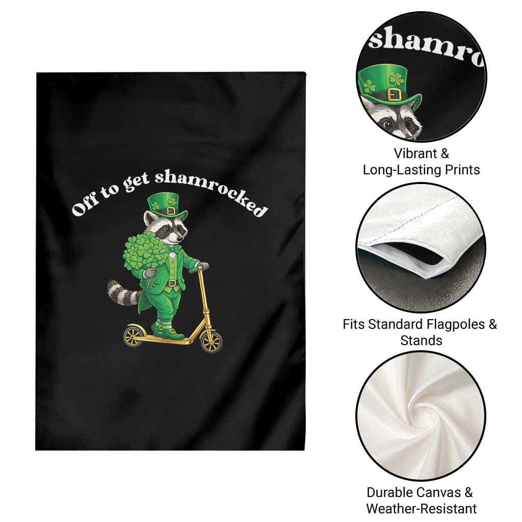 Funny Raccoon St Patricks Day Meme Garden Flag Off To Get Shamrocked