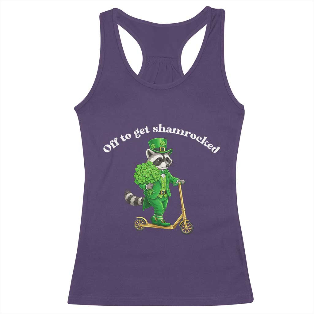 Funny Raccoon St Patricks Day Meme Racerback Tank Top Off To Get Shamrocked
