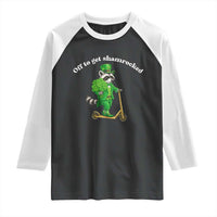 Funny Raccoon St Patricks Day Meme Raglan Shirt Off To Get Shamrocked
