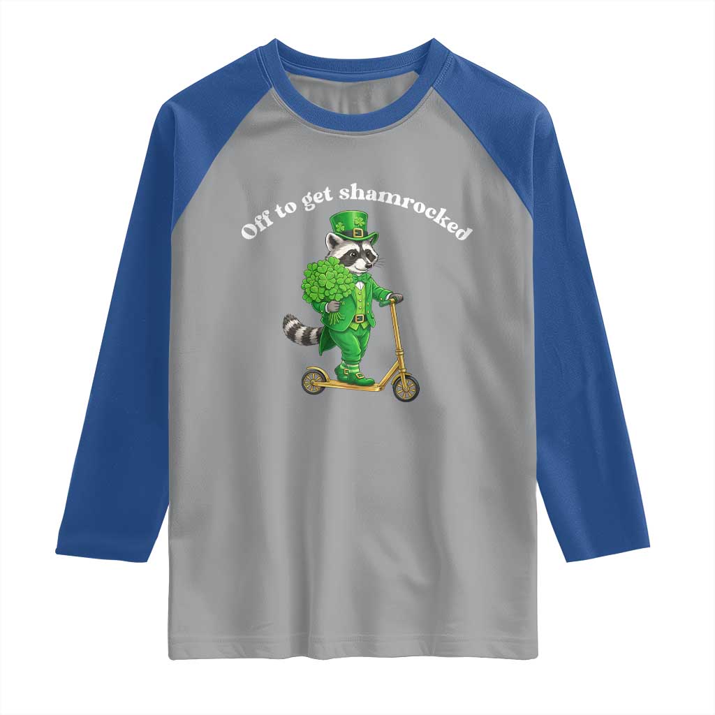 Funny Raccoon St Patricks Day Meme Raglan Shirt Off To Get Shamrocked