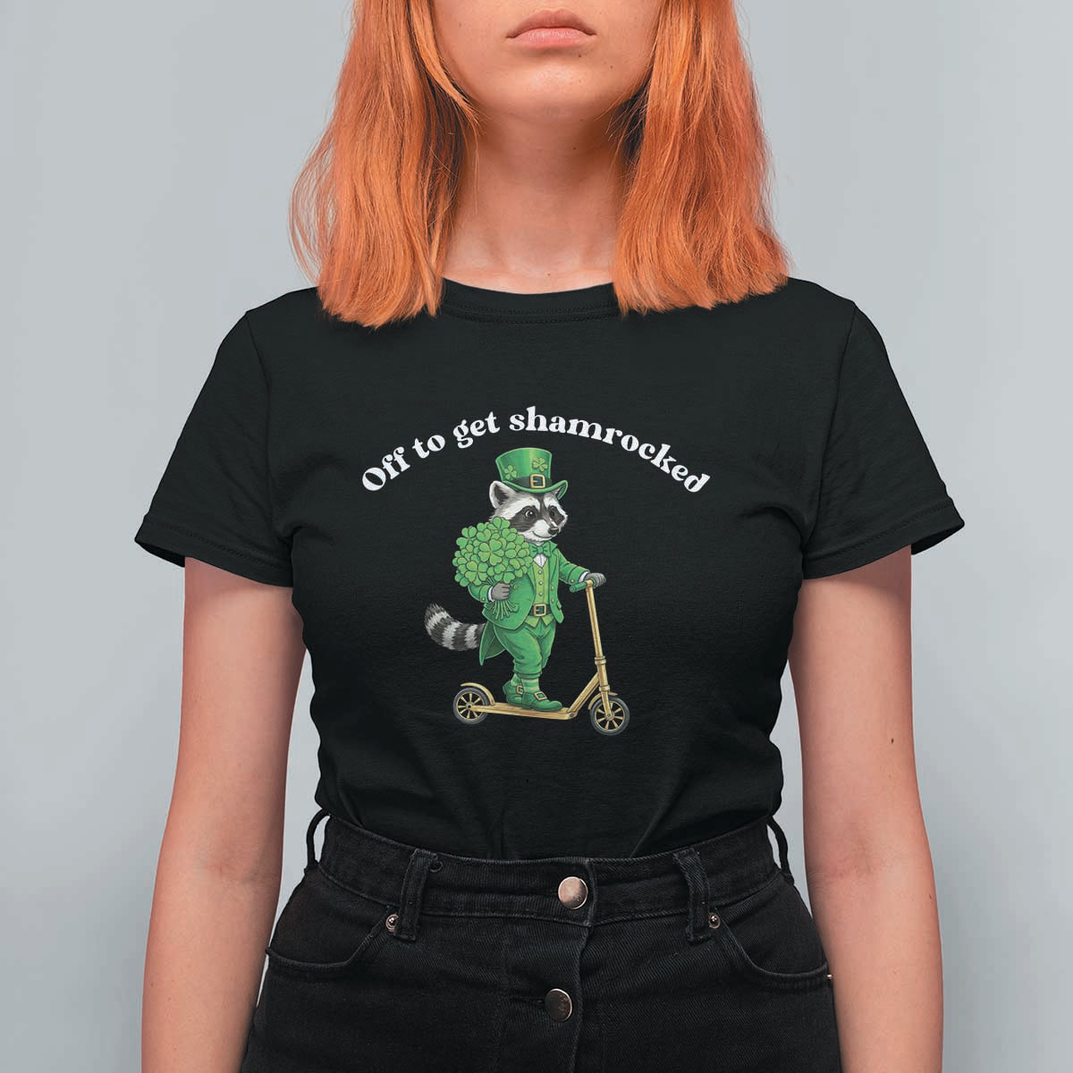 Funny Raccoon St Patricks Day Meme T Shirt For Women Off To Get Shamrocked