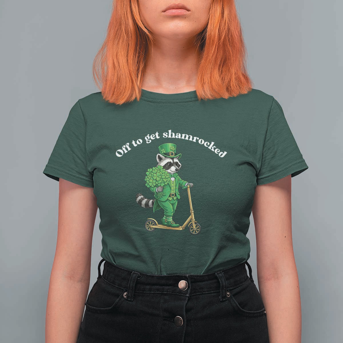 Funny Raccoon St Patricks Day Meme T Shirt For Women Off To Get Shamrocked