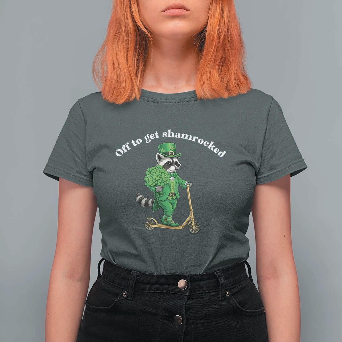 Funny Raccoon St Patricks Day Meme T Shirt For Women Off To Get Shamrocked