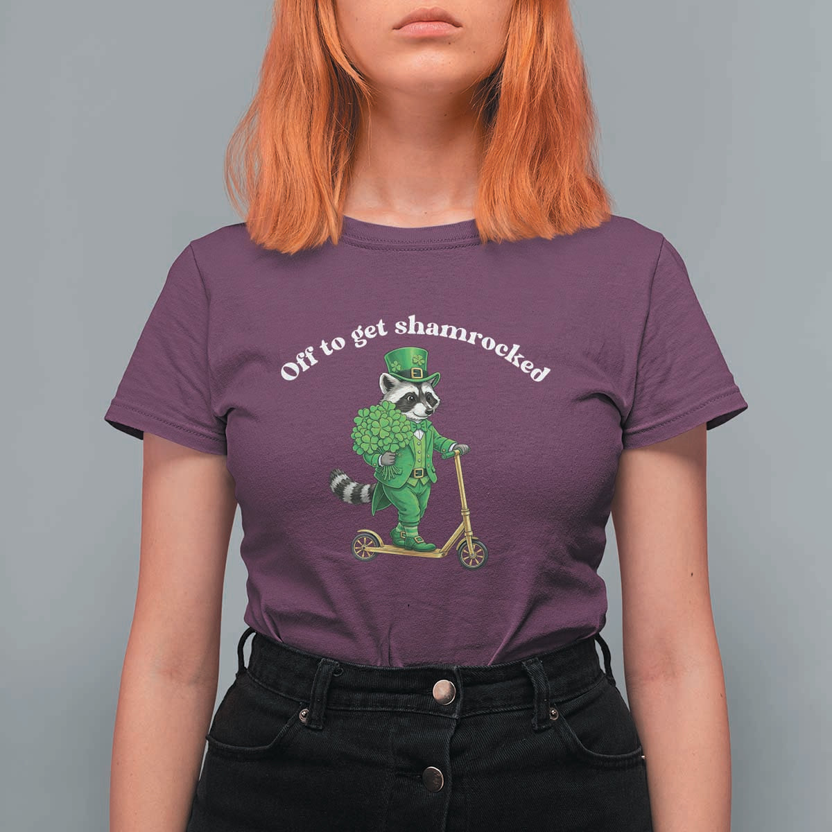 Funny Raccoon St Patricks Day Meme T Shirt For Women Off To Get Shamrocked