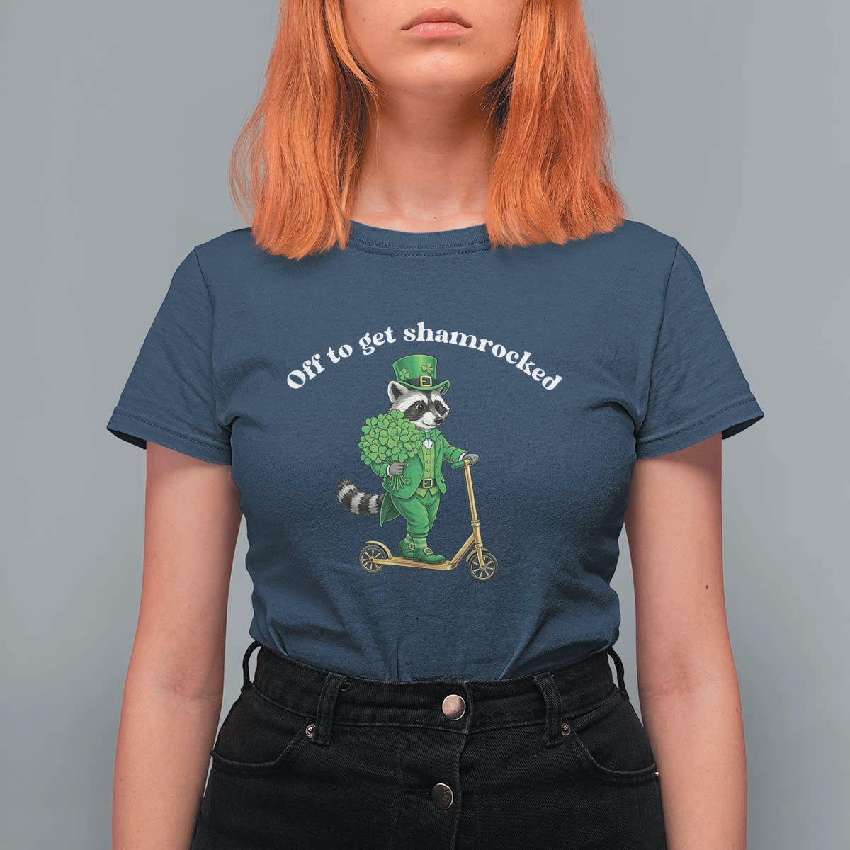 Funny Raccoon St Patricks Day Meme T Shirt For Women Off To Get Shamrocked