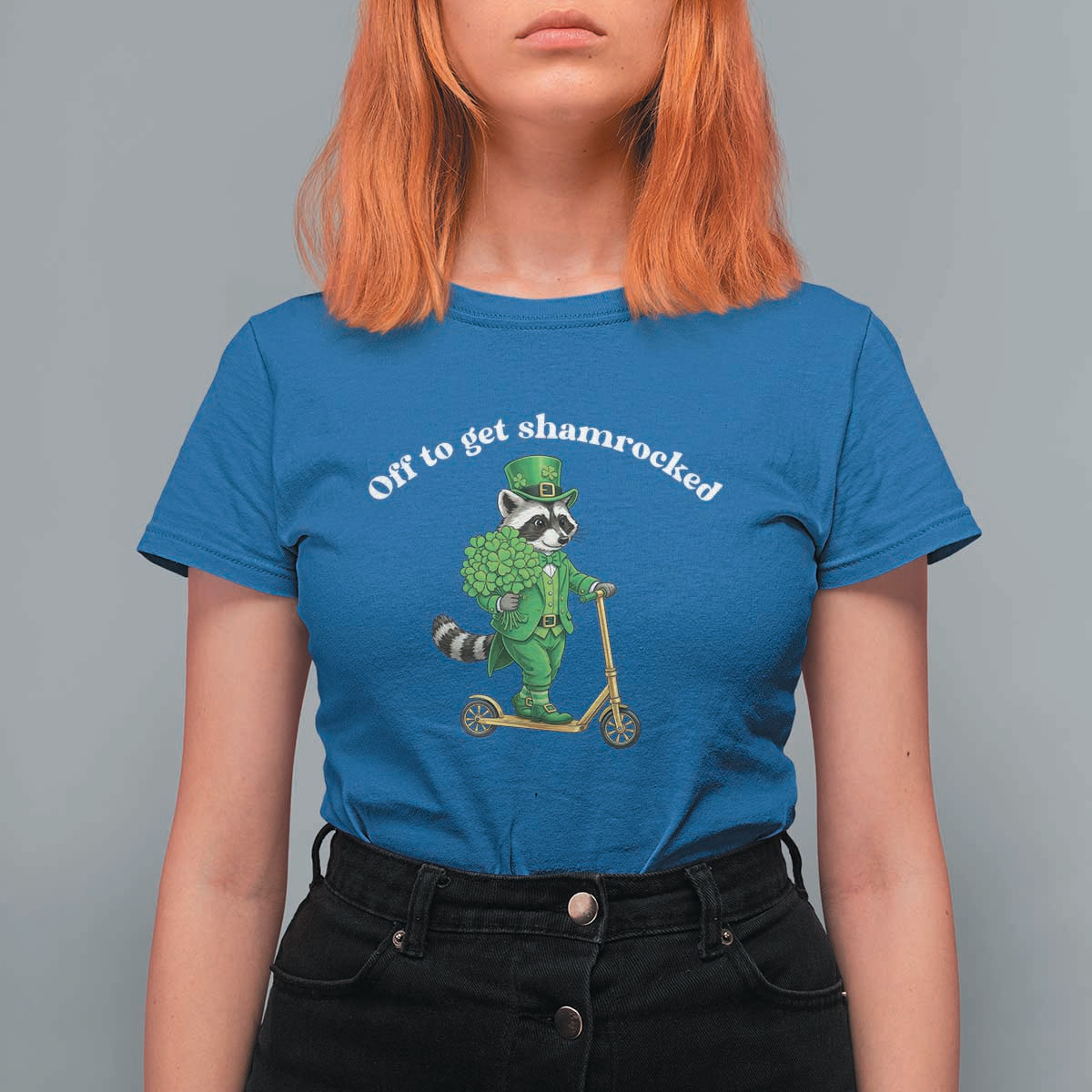 Funny Raccoon St Patricks Day Meme T Shirt For Women Off To Get Shamrocked