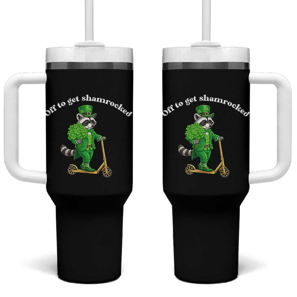 Funny Raccoon St Patricks Day Meme Tumbler With Handle Off To Get Shamrocked