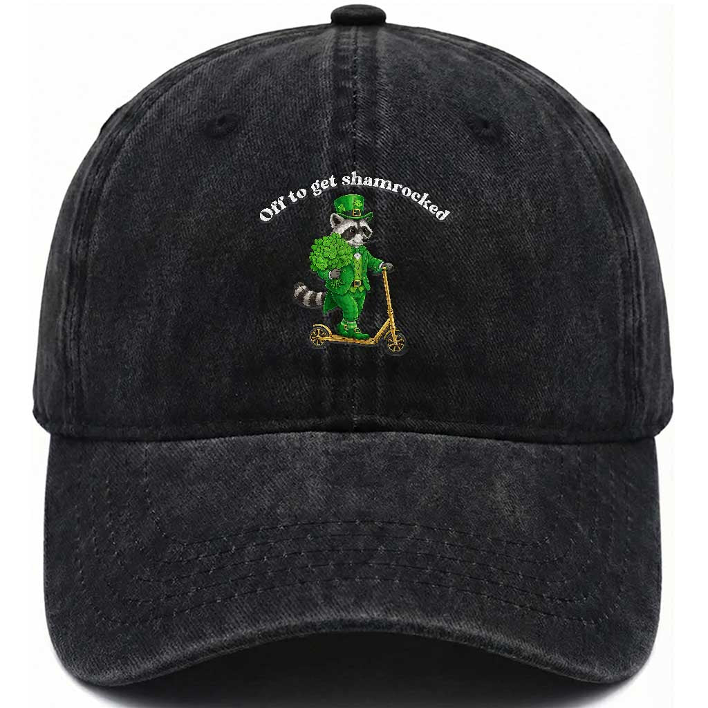 Funny Raccoon St Patricks Day Meme Washed Cotton Baseball Cap Off To Get Shamrocked