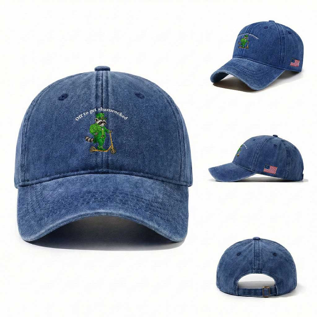 Funny Raccoon St Patricks Day Meme Washed Cotton Baseball Cap Off To Get Shamrocked